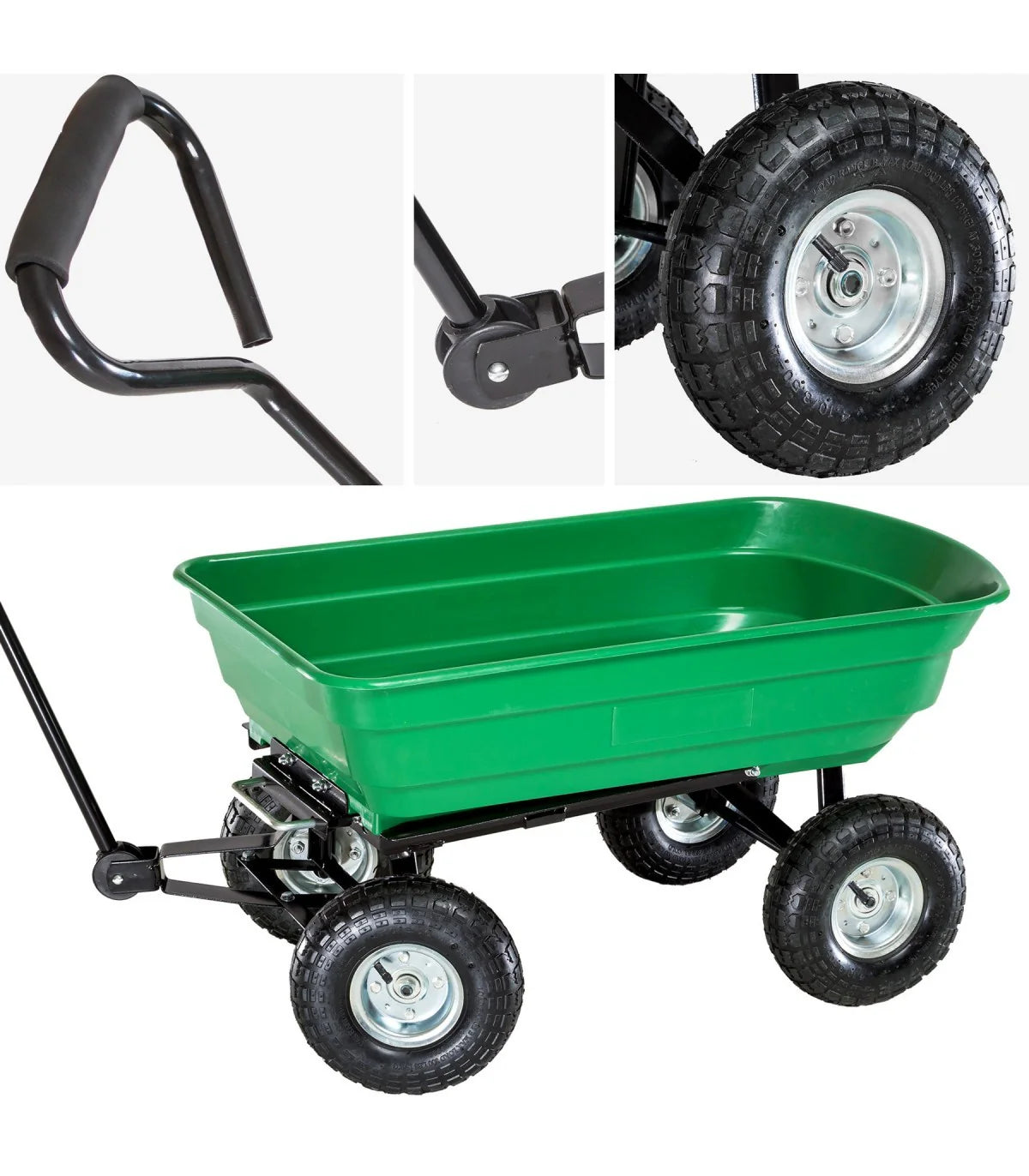 Carucior pentru gradina si curte, cuva basculanta, 125 L, roti cauciuc, verde