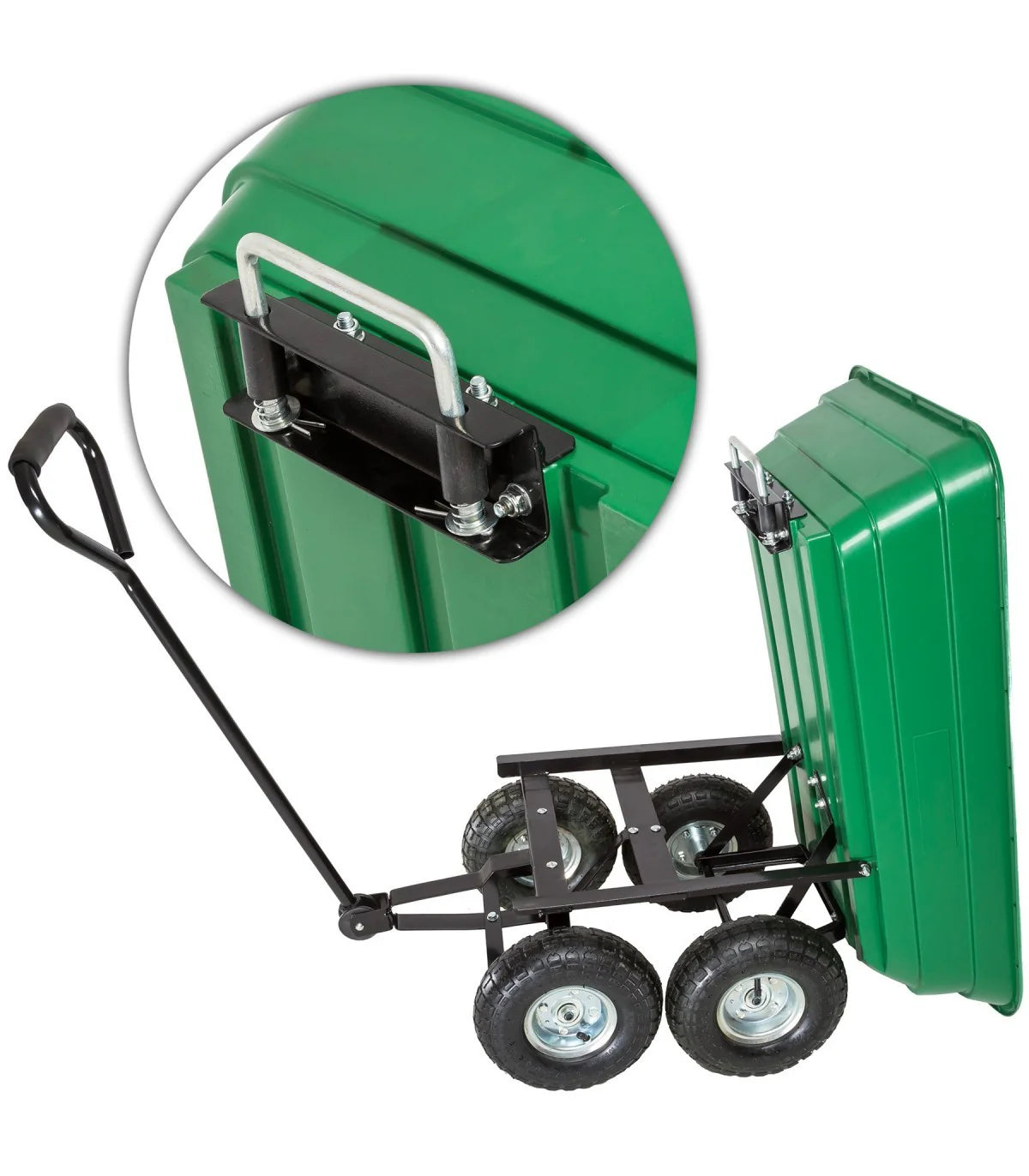 Carucior pentru gradina si curte, cuva basculanta, 125 L, roti cauciuc, verde