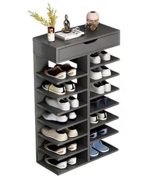 Pantofar cu 7 Etaje si Sertar Superior din PAL Gri 40 x 22 x 111 cm