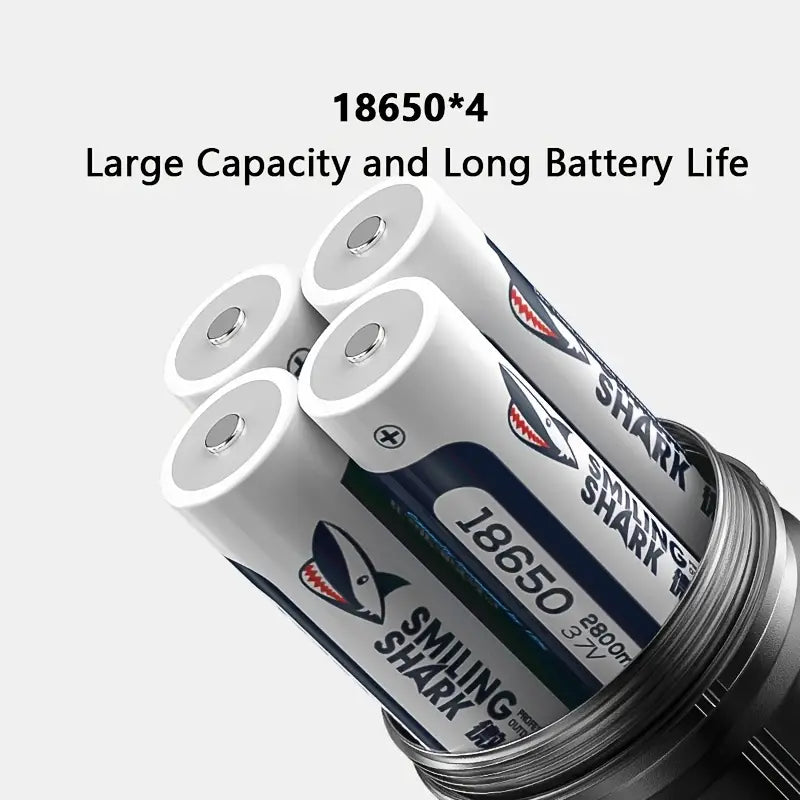 Lanterna profesionala cu led laser, 5km raza actiune, 30000 lumeni, 6 moduri luminare, 90W, incarcare USB-C, baterii incluse