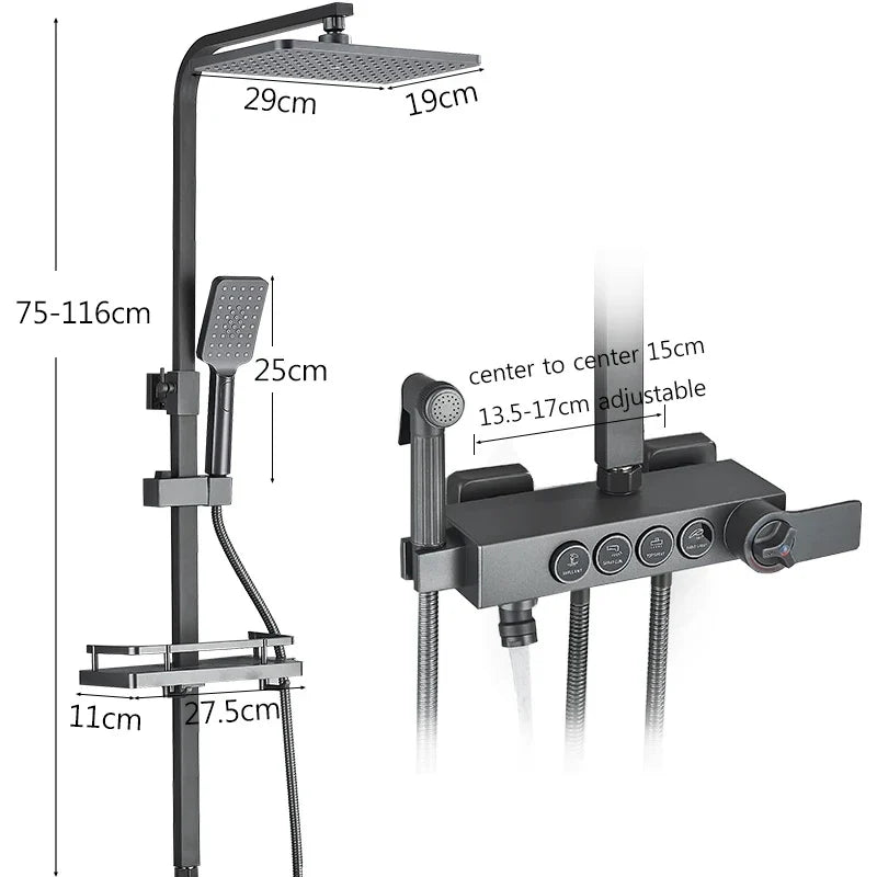 Coloana dus premium, cu termostat, 4 functii – set complet baie moderna