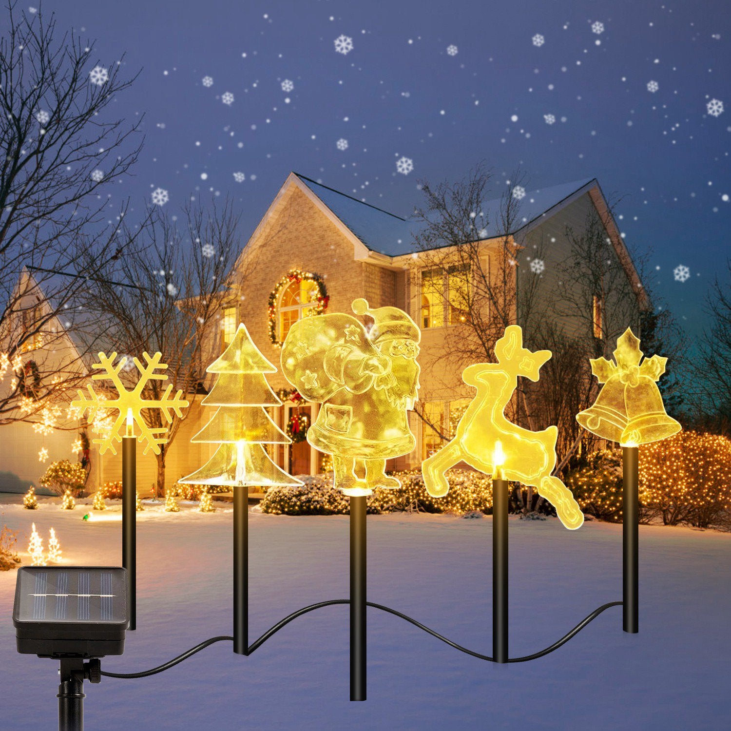 Set 5 Decoratiuni Solare LED Exterior Gradina Iluminare Solara Multicolora - detaliu produs