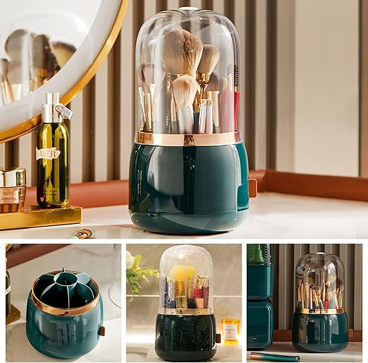 Cozevdnt Cutie Depozitare Pensule Machiaj Rotativa Capac Transparent Organizator - detaliu produs