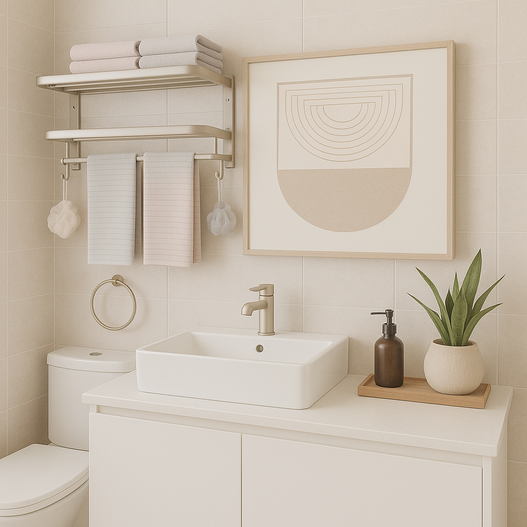 Suport prosoape baie, pliabil, aluminiu spatial, cu polita si carlige, lungime 60cm, Gri