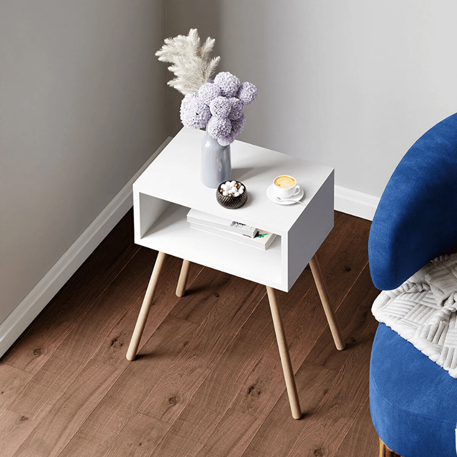 Noptiera cu picioare retro – 44 x 29 x 18 cm – cu raft de depozitare si design vintage