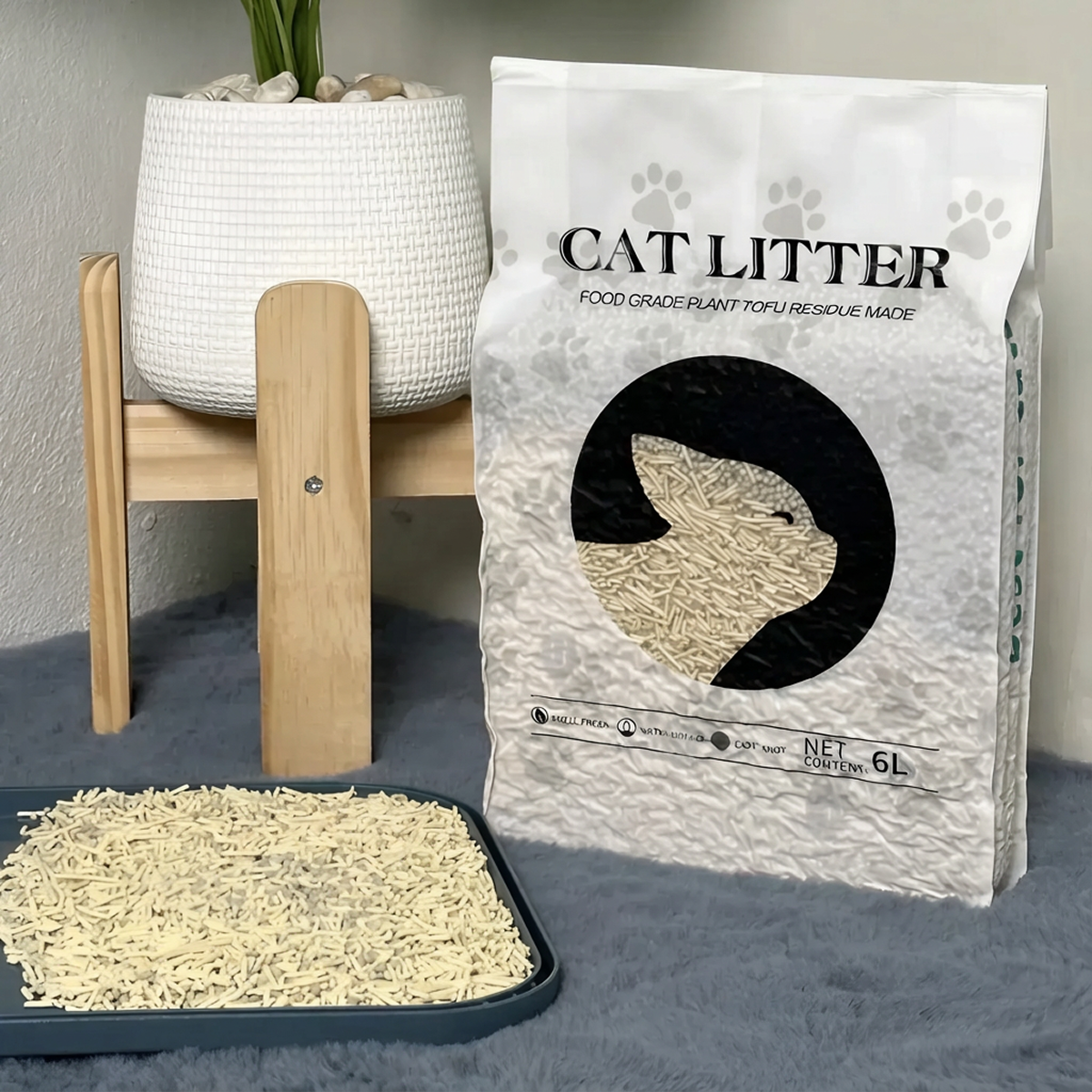 Litiera pentru pisici din tofu 6L, Formare rapida a bulgarilor, Absorbtie ridicata, Control eficient al mirosurilor