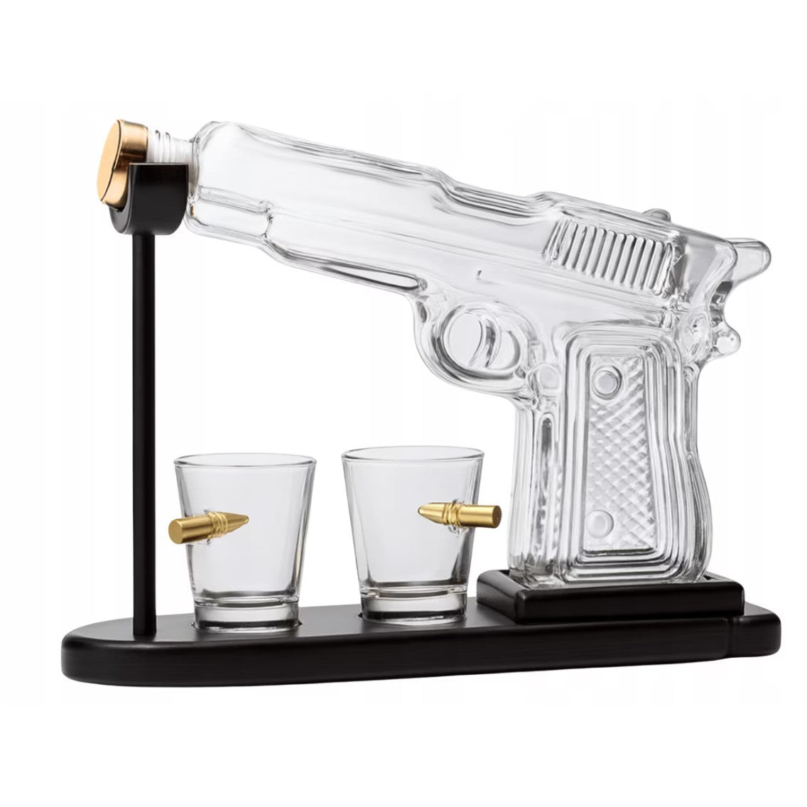 Set Decantor Bauturi Forma Pistol si Gloante 220ml/50ml Sticla Lemn - detaliu produs
