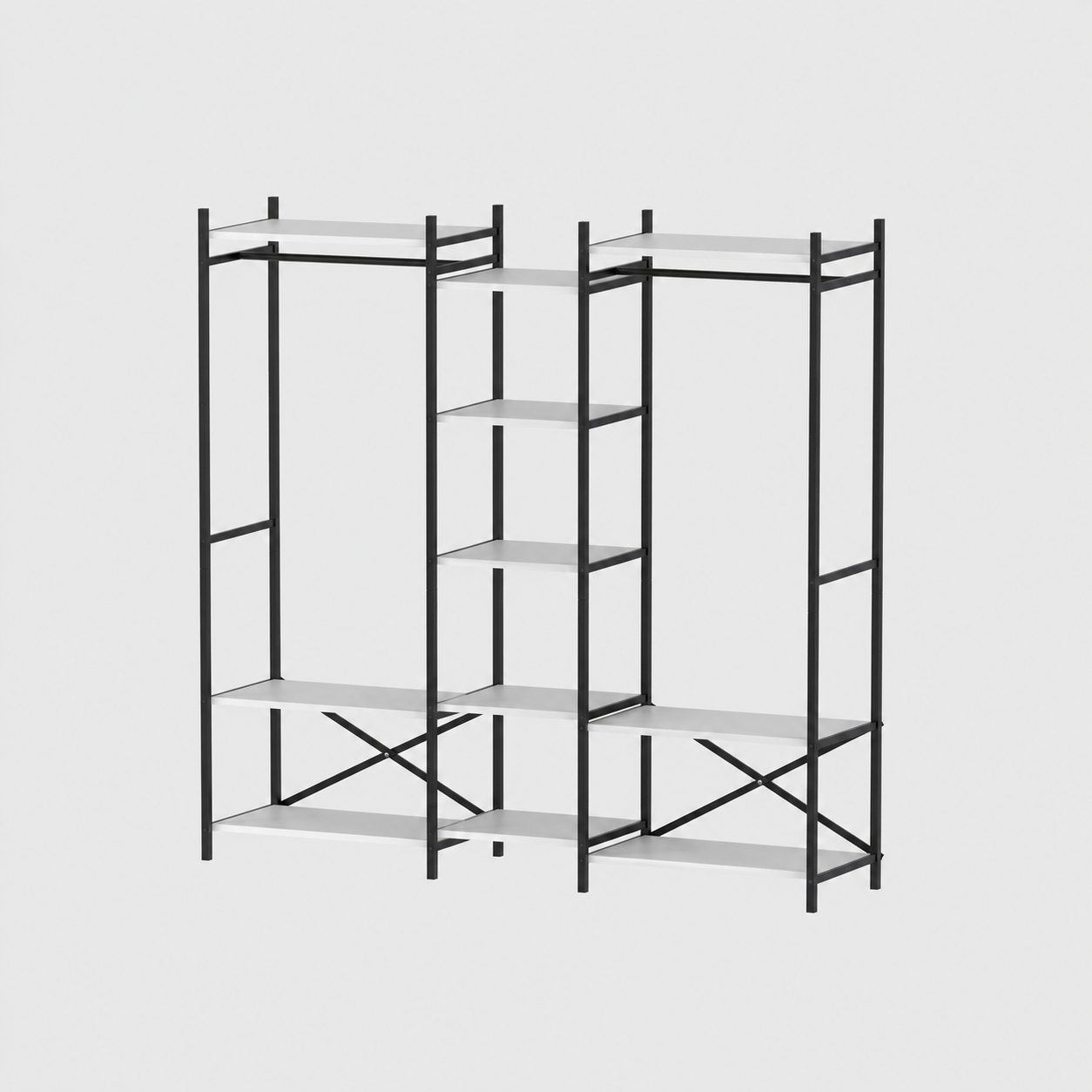 Dressing Deschis Suport de Haine cu 10 Polite pentru Haine, Incaltaminte si Depozitare, 172 x 34 x 181 cm