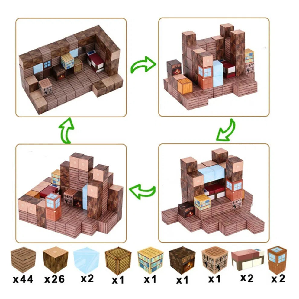 Blocuri magnetice de constructie 3D, 2.5 cm, 64-80 piese