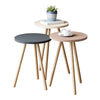Set 3 masute decorative rotunde, cu picioare din lemn, stil scandinav, 3 inaltimi 41 / 45 / 49 cm