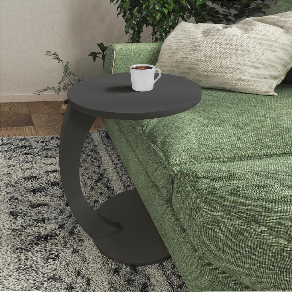 Masuta de cafea rotunda cu roti, din PAL melaminat – 38 cm diametru, 56 cm inaltime