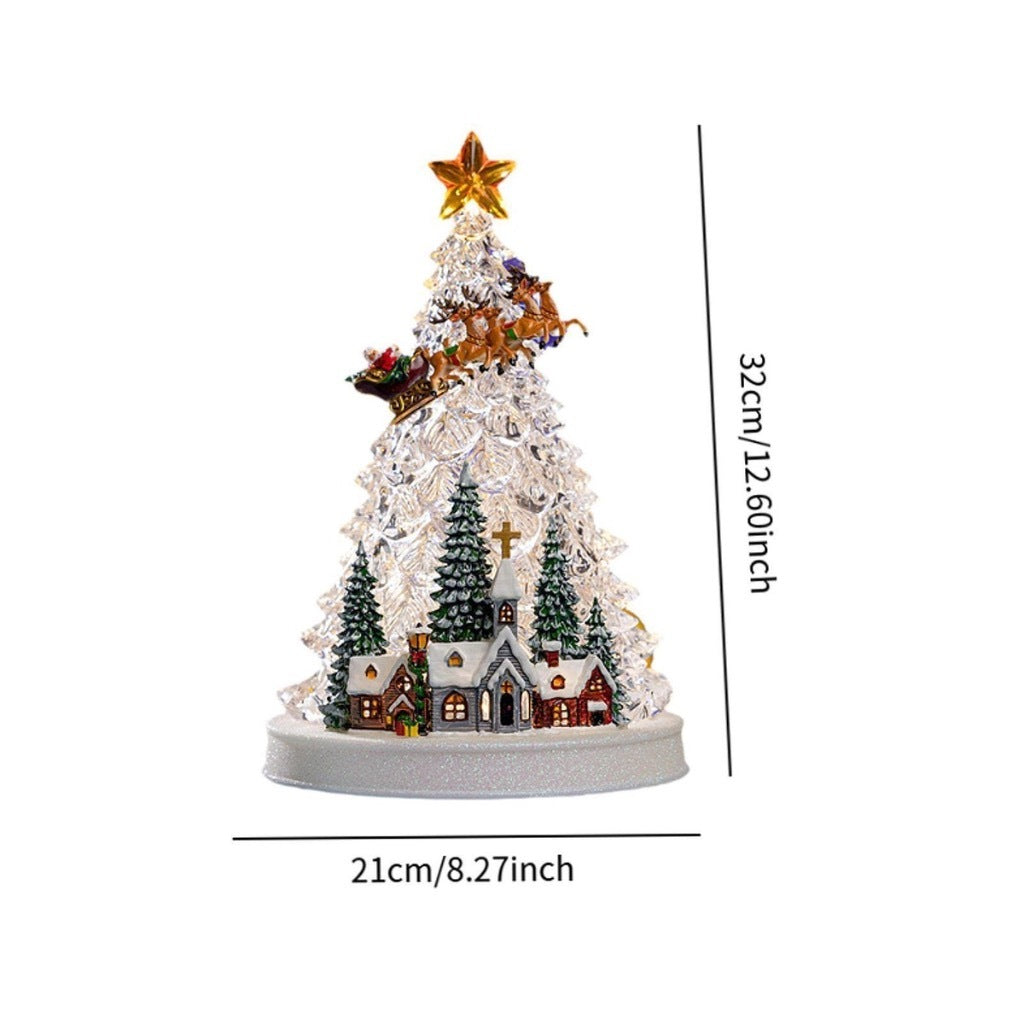 Decorațiune Premium de Crăciun tip Brad cu Sat de Iarnă, Moș Crăciun cu Renii, Lumină LED și Cutie Muzicală – 31,5 × 21 × 21 cm - imagine principala