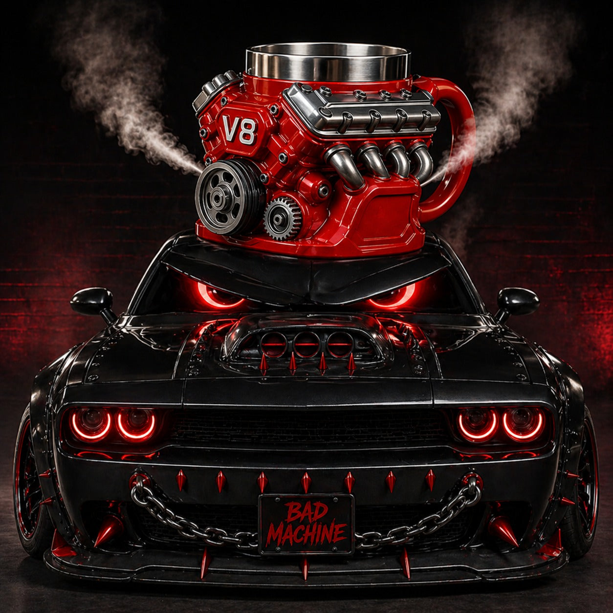 Cana V8 Engine 200 ml din otel inoxidabil cu design motor 3D mecanic