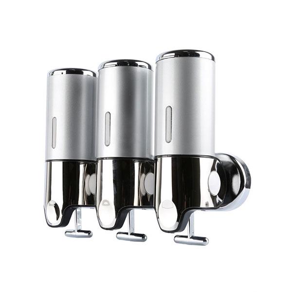 Set dispenser gel de dus, sampon, sapun lichid, balsam sau conditioner pentru baie, bucatarie, hotel, 3 X 500 ml, argintiu