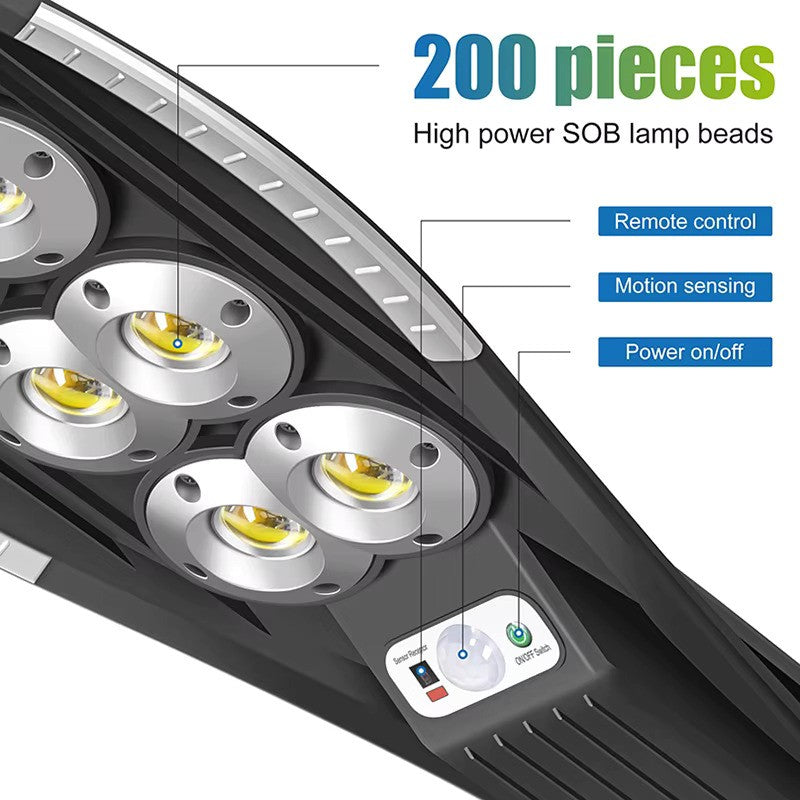 Lampa solară LED Exterior 200 COB cu Senzor de Mișcare, Telecomandă și 3 Moduri – Ultra Luminoasă, Rezistentă la Intemperii, Ideală pentru Curte, Grădină, Terasă