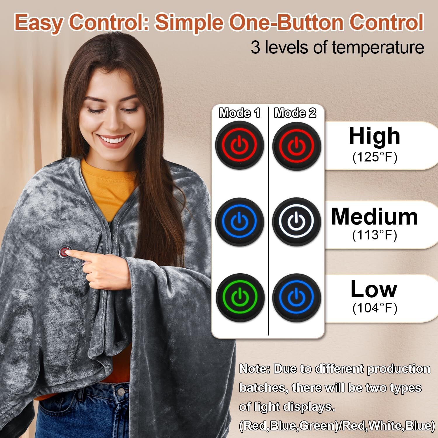 Patura electrica cu incalzire USB tip hoodie, 150x85cm, 3 niveluri de temperatura, gri