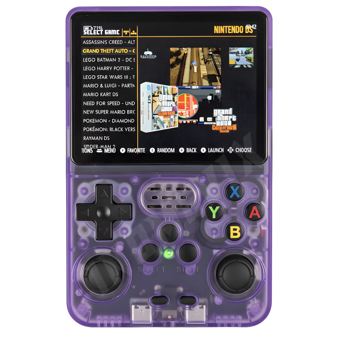 Consola de jocuri portabila R36S, ecran IPS 3.5 inch, 640x480, 64GB, Violet