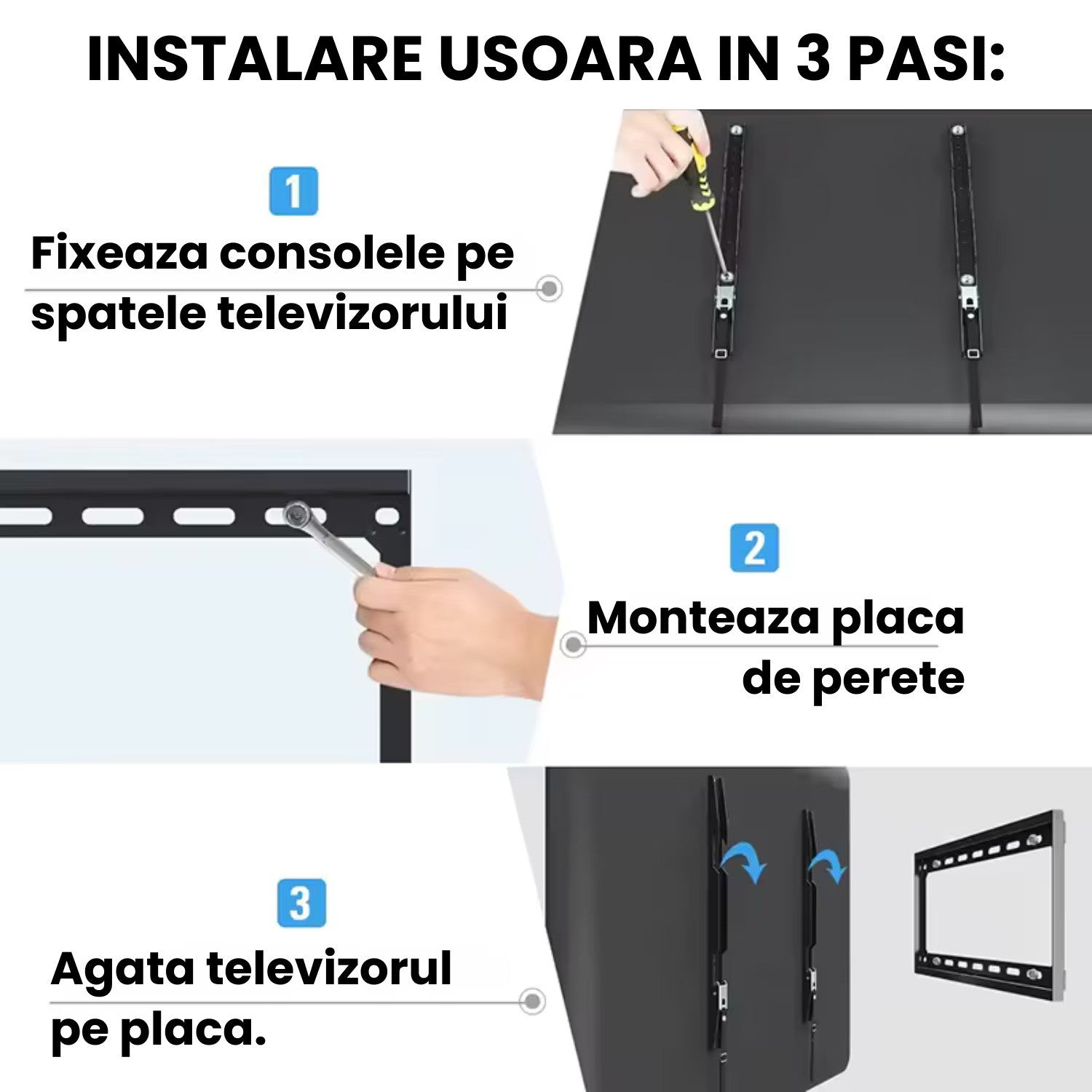 Suport TV fix universal pentru televizoare 40–85 inch, capacitate 75 kg