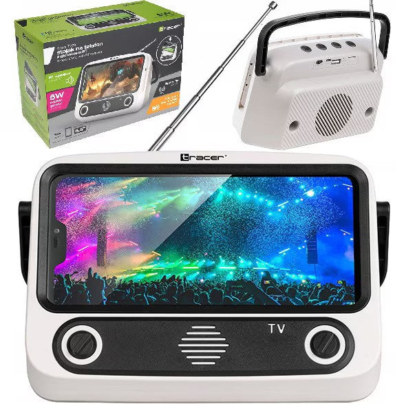Suport telefon tip TV, difuzor Bluetooth 5W, radio FM, 19 x 9 x 13 cm