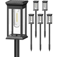 Lampi solare de exterior pentru gradina, 4 bucati, sensor lumina pornit/oprit, rezistent la ploaie/vant/ninsoare, 2200 mah