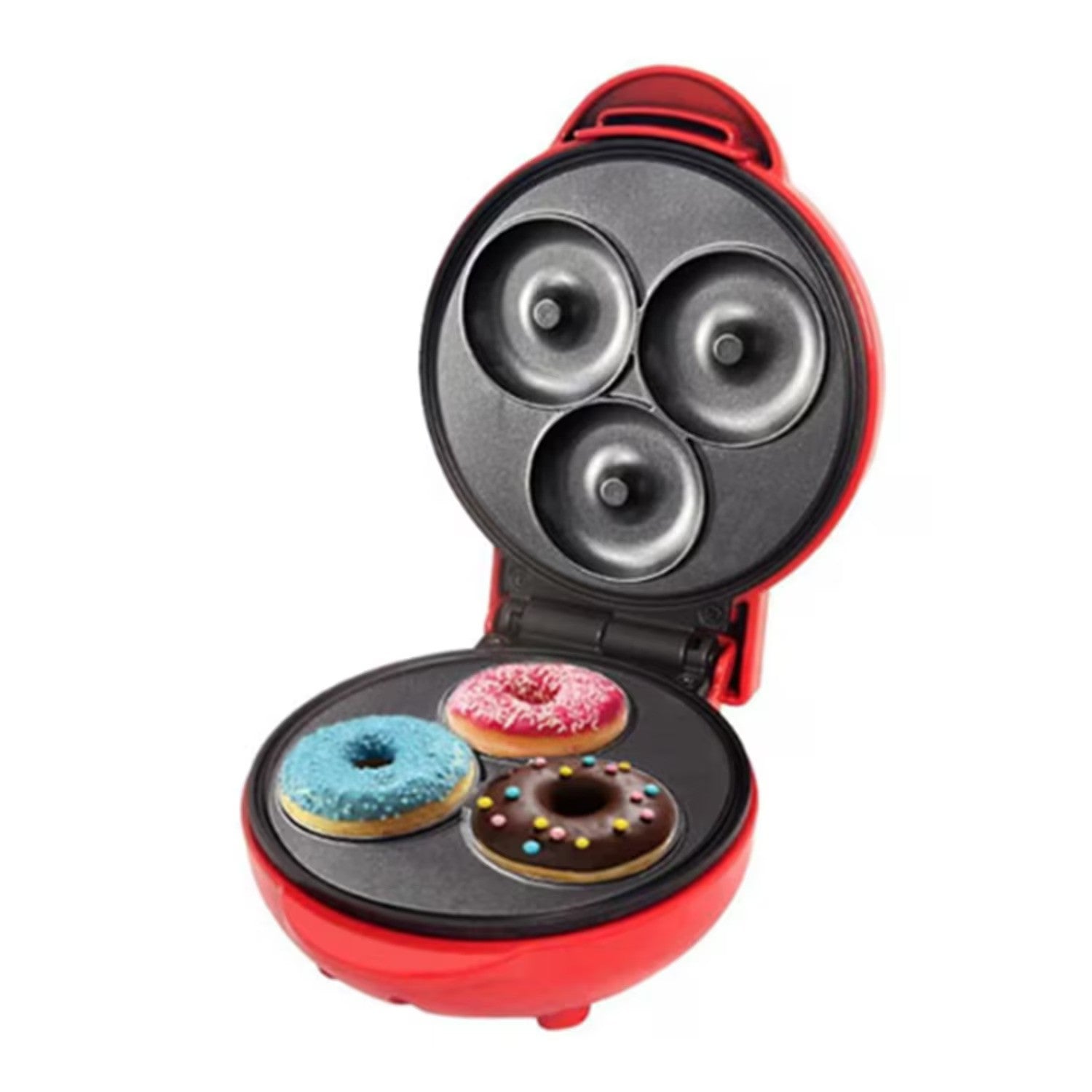 Mini Aparat de preparat gogosi, 3 orificii, antiaderent, 350W, 165x85x125mm, rosu