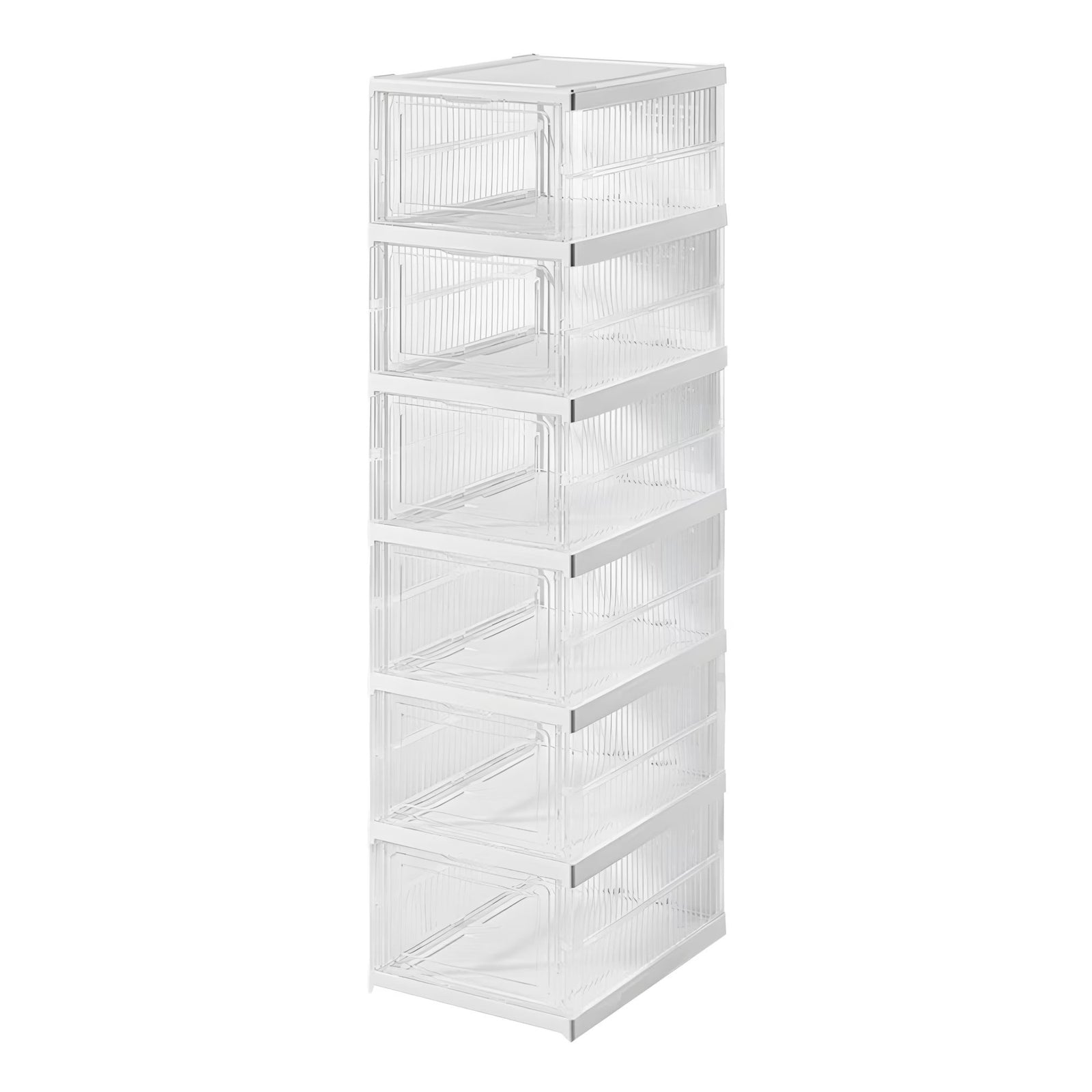 Set 4 cutii organizatoare pentru incaltaminte, pliabile, design transparent, 34.5x25.5x105cm, alb