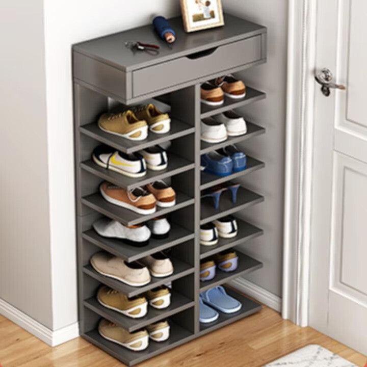 Pantofar cu 7 Etaje si Sertar Superior din PAL Gri 40 x 22 x 111 cm
