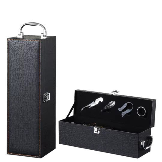 Set Cadou Cutie din Lemn pentru Sticla de Vin cu Accesorii – Elegant si Premium