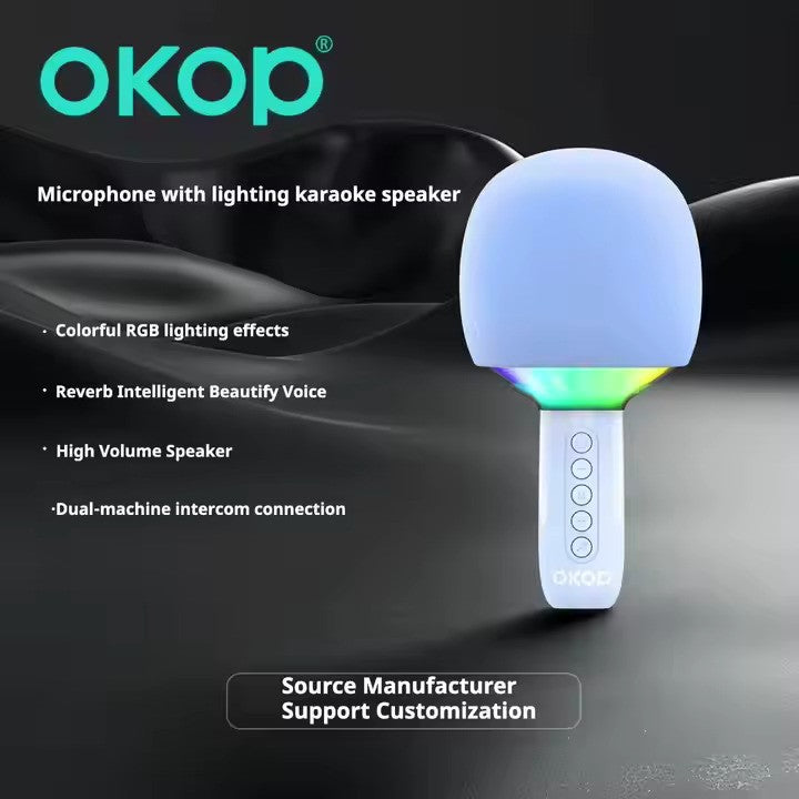 Microfon Karaoke Wireless cu Boxa si LED RGB OKOP KP-M110 – 5W