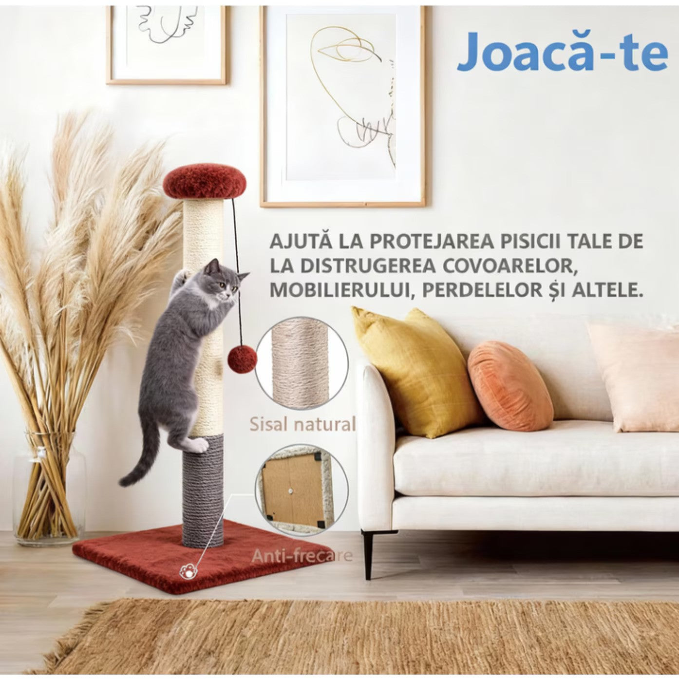 Ansamblu de joacă pentru pisici Nunbell, sfoară de sisal, 40x40x60cm