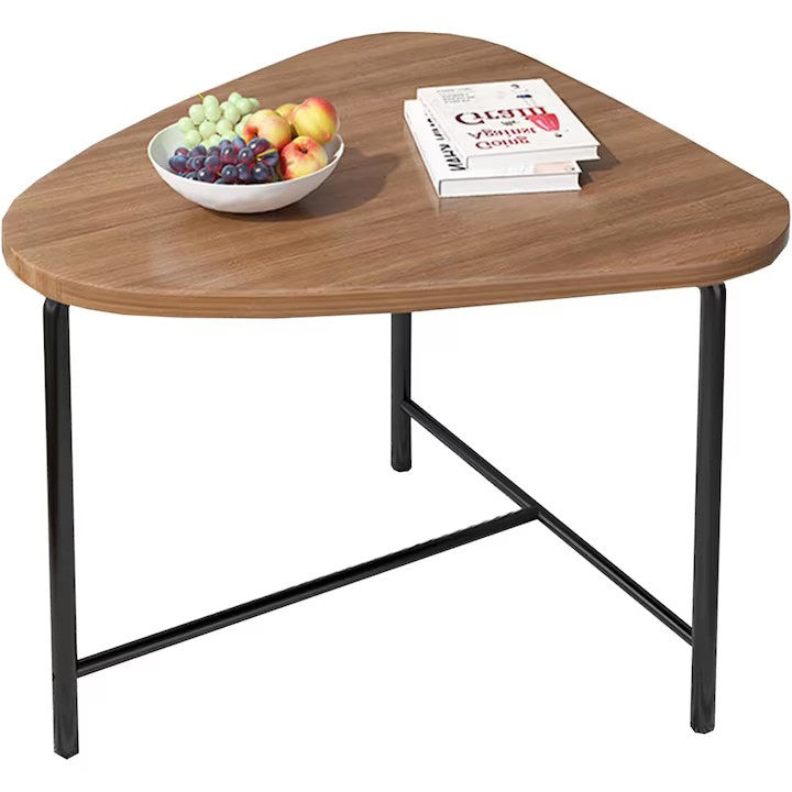 Masuta triunghiulara pentru cafea, blat MDF, cadru metalic, 64 x 52 x 51 cm, natur cu negru