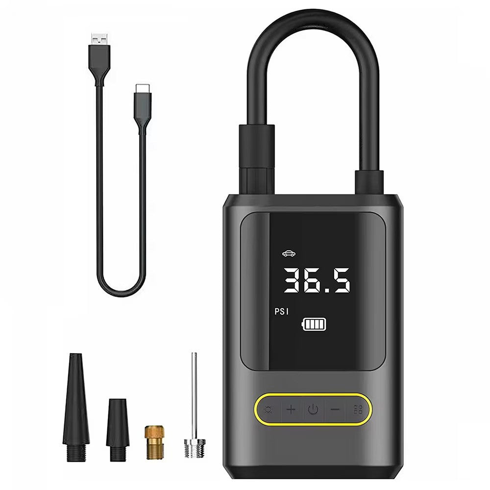 Pompa aer auto electrica, afisaj digital LCD, Lanterna LED, Portabila, Reincarcare USB C, baterie 4000 mAh, Manometru digital, 120 W, sundiguer, Negru