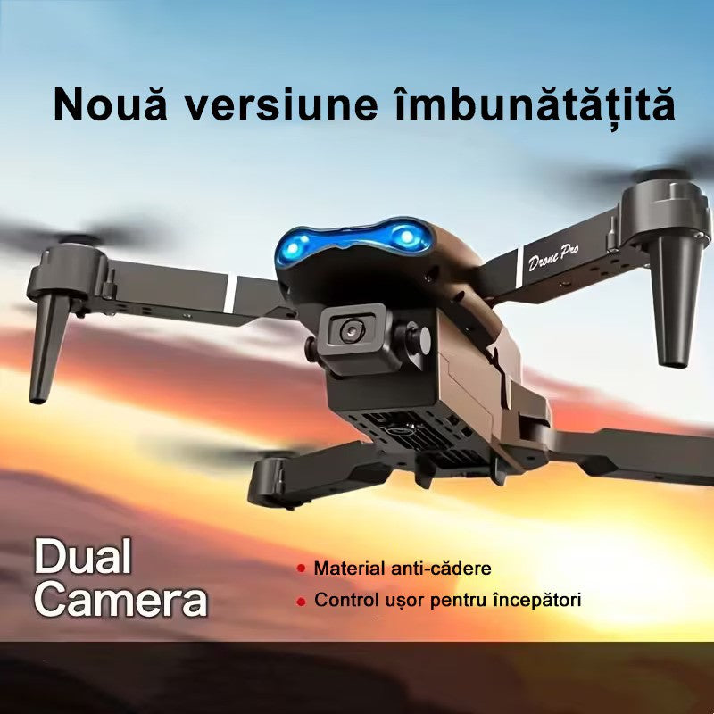 Drona E99, 4K, Camera duala, Conectare WiFi Aplicatie telefon mobil, Brate pliabile, Pozitionare flux optic evita obstacolele, Geanta de Depozitare, Incarcare USB, Pentru Copii si Adulti, Negru
