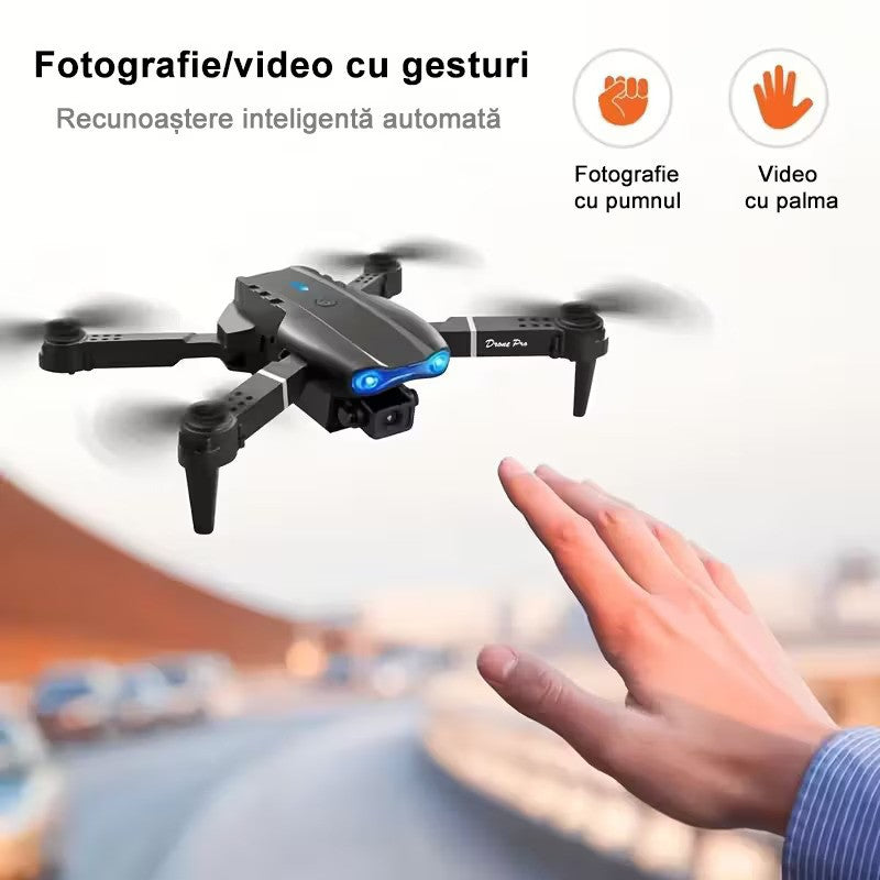 Drona E99, 4K, Camera duala, Conectare WiFi Aplicatie telefon mobil, Brate pliabile, Pozitionare flux optic evita obstacolele, Geanta de Depozitare, Incarcare USB, Pentru Copii si Adulti, Negru