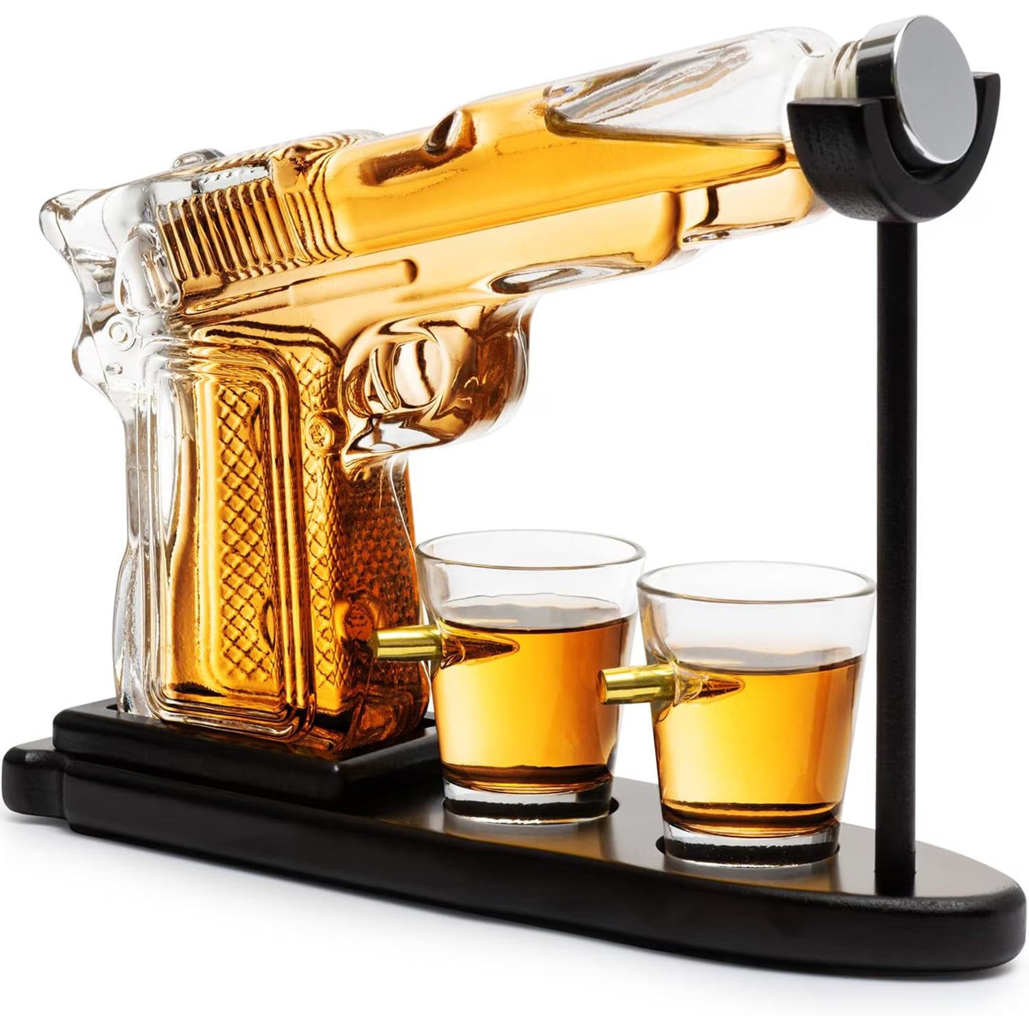 Set Decantor Bauturi Forma Pistol si Gloante 220ml/50ml Sticla Lemn - detaliu produs