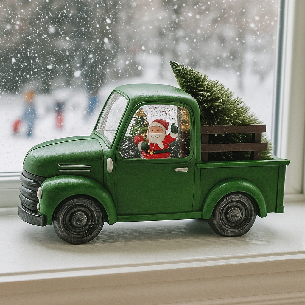 Decoratiune Craciun, Tip Masina, Figurine Mos Craciun cu Bradul, 3 Moduri, Functie Muzicala, Zapada in Miscare 24 x 10 x 19 cm, Alb Cald