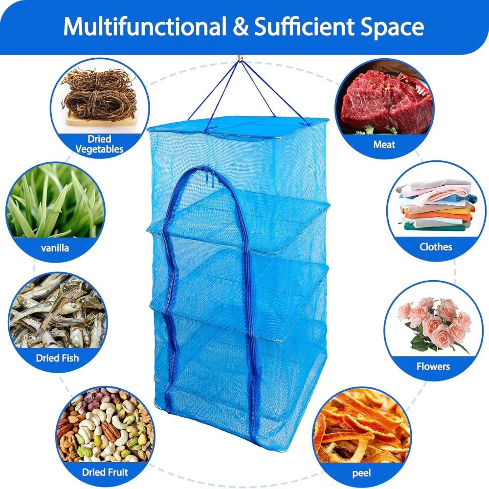 Plasă de uscare pliabilă cu agatatoare – Pentru Pește, Legume, Plante, Flori, Muguri  portabila, 4 niveluri cu suport, 40 x 40 x 60 cm