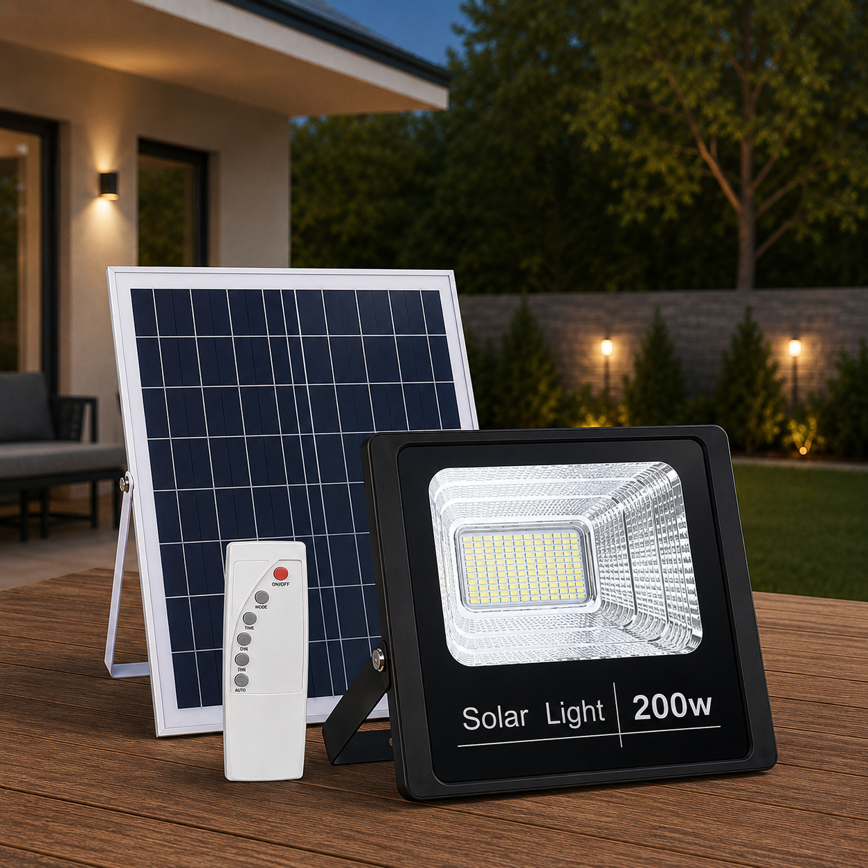 Proiector LED cu panou solar si telecomanda, IP66