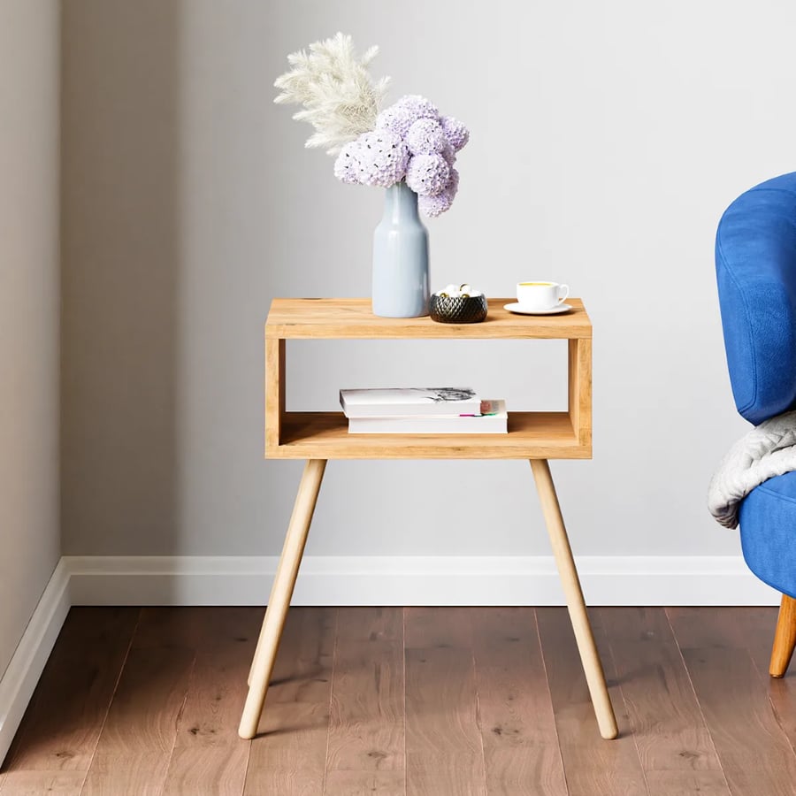 Noptiera cu picioare retro – 44 x 29 x 18 cm – cu raft de depozitare si design vintage