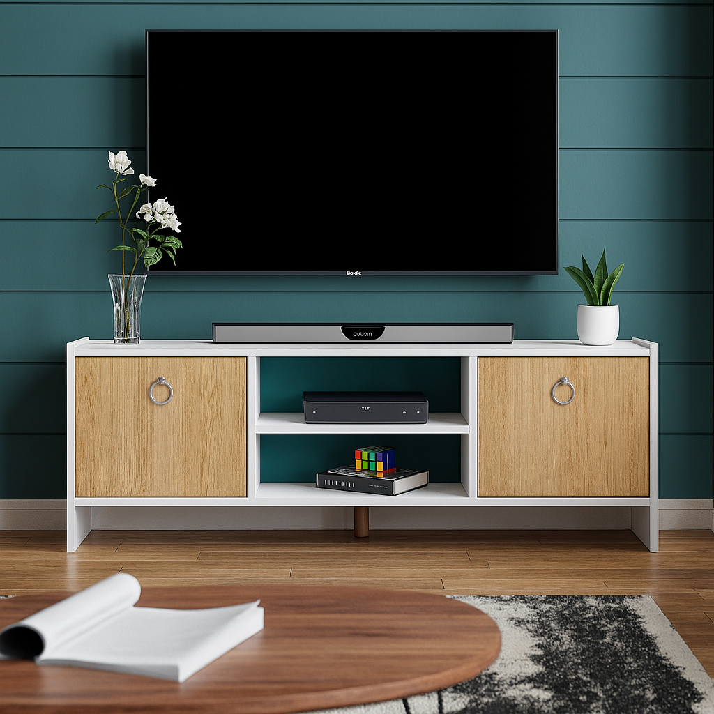 Comoda TV cu 2 usi, design modern, 120 x 29 x 43 cm