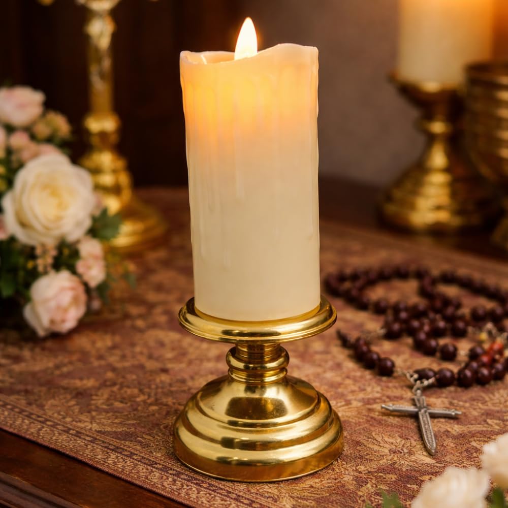 Lumânare LED Premium cu Flacără Realistă, Efect de Ceară Topită și Suport Auriu Elegant – 18 × 5 cm - detaliu produs