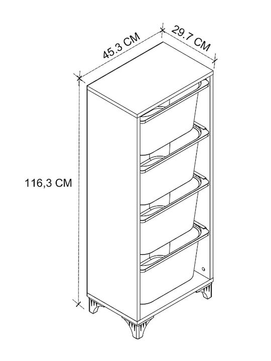 Organizator de depozitare cu 4 cosuri 45.3 x 29.7 x 116.3 cm