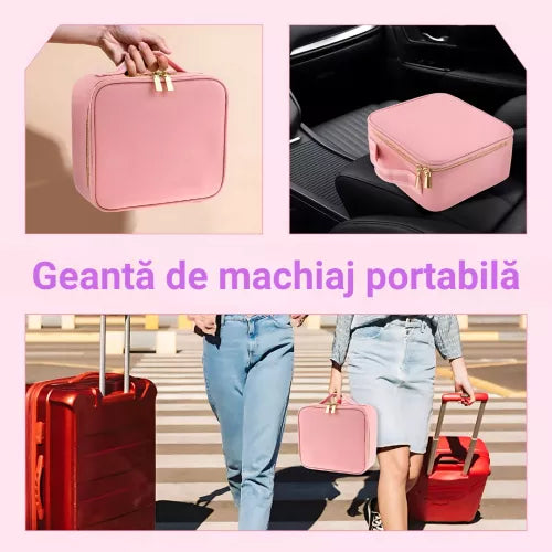 Geanta Cosmetica Pentru Make-up cu Oglinda LED cu Touch, 26x23x11 cm