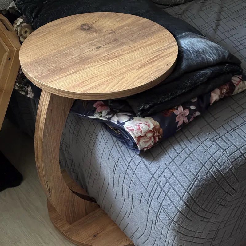 Masuta de cafea rotunda cu roti, din PAL melaminat – 38 cm diametru, 56 cm inaltime