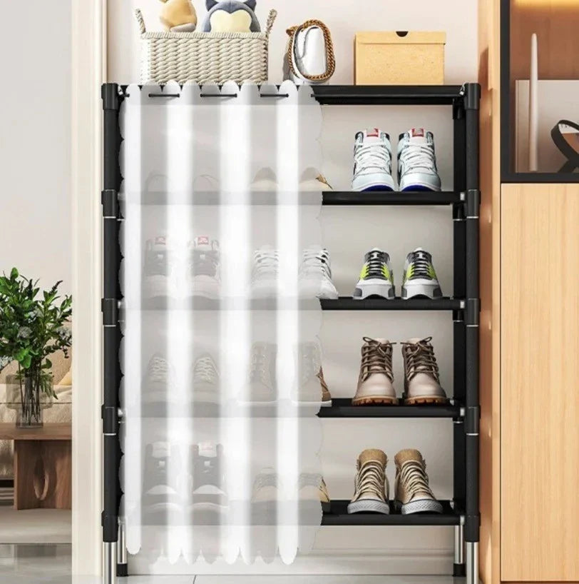 Organizator pantofi 5 rafturi cu Perdea de protectie, 58x26x78cm, negru