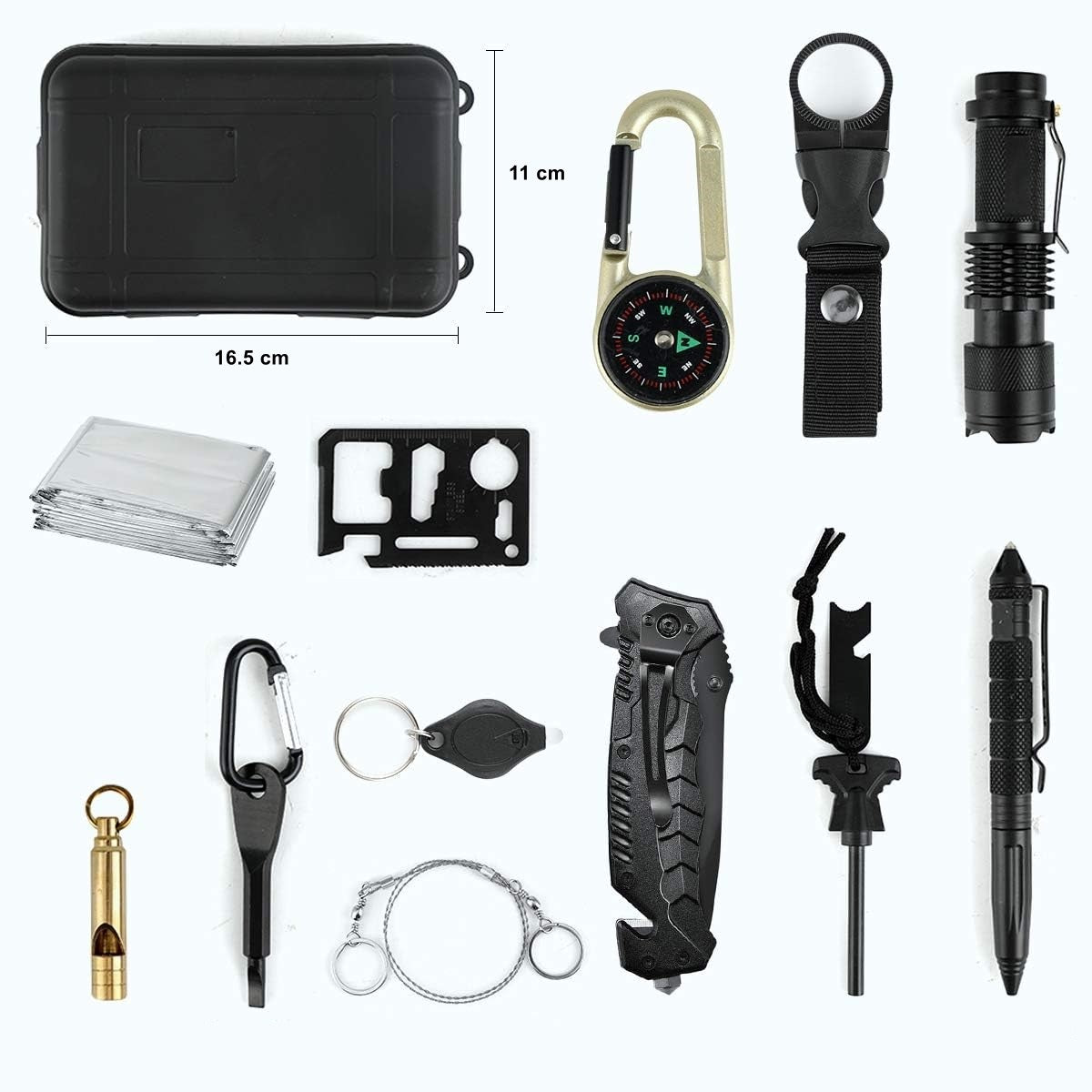 Kit multifunctional, 19 piese, excelent pentru drumetii, vanatoare, pescuit, camping