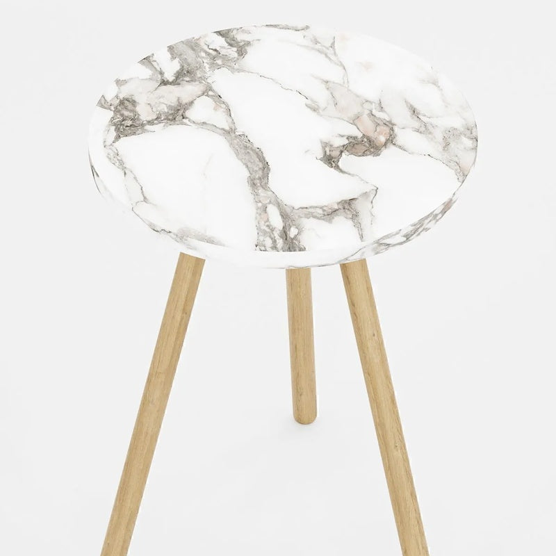 Masuta decorativa rotunda cu picioare din lemn, stil scandinav, 34x34x45 cm