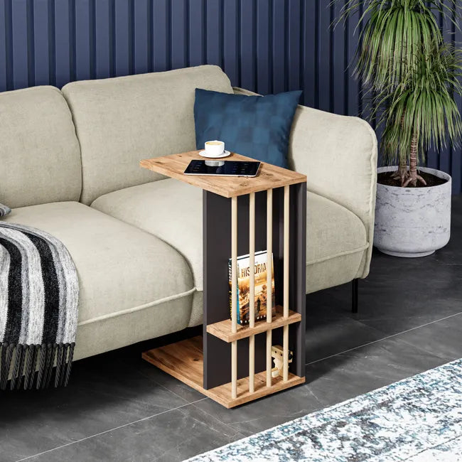 Masuta laterala cu roti, tip C, compacta, stil scandinav, 64 x 44 x 28,7 cm