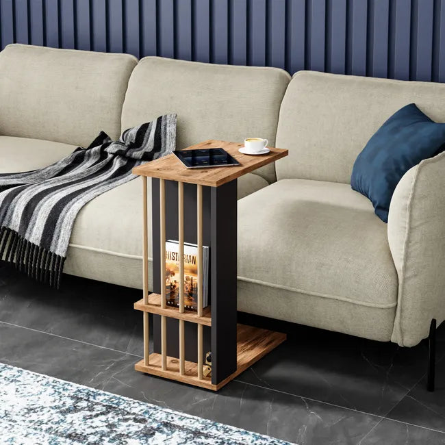 Masuta laterala cu roti, tip C, compacta, stil scandinav, 64 x 44 x 28,7 cm