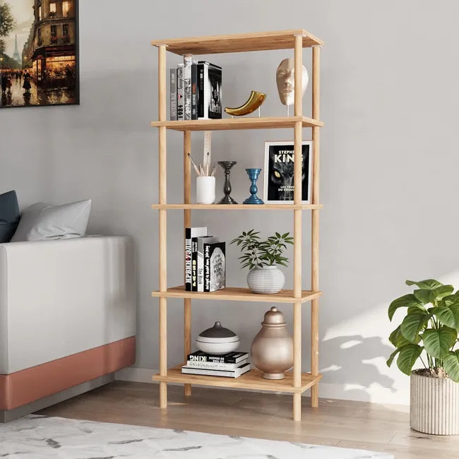 Raft elegant cu 5 polite din bambus, 29x60x137 cm